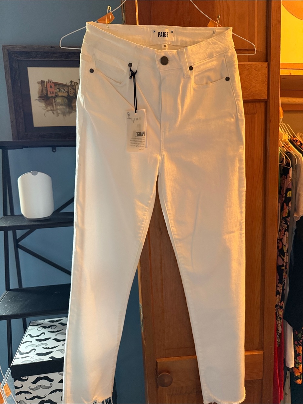 PAIGE White Straight-Leg High-Rise Jeans
